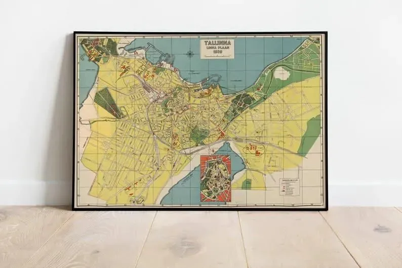 Tallinn City Map Wall Print| Framed Map Wall Decor