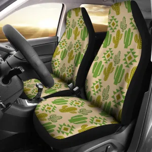 Tan and Green Southwestern Cactus Boho Pattern Car Seat Covers