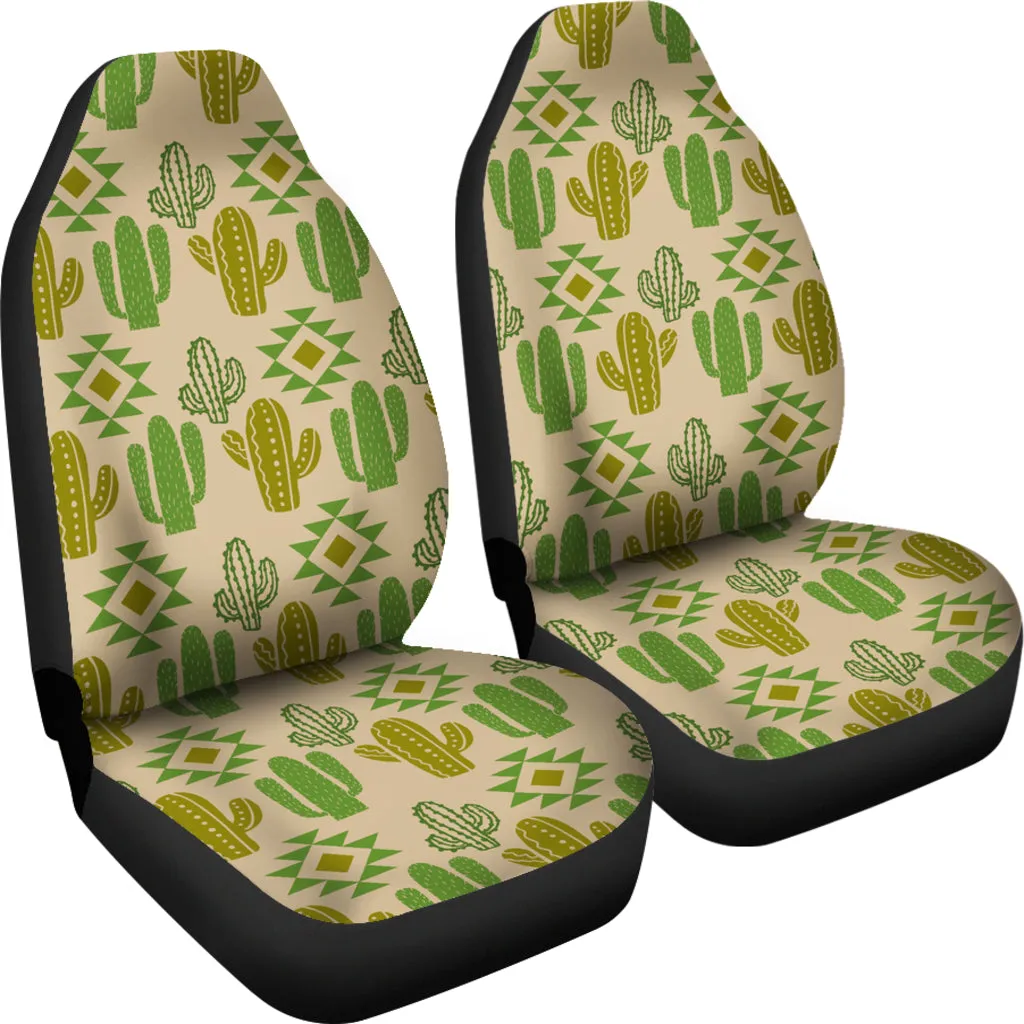 Tan and Green Southwestern Cactus Boho Pattern Car Seat Covers