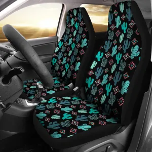 Teal and Pink Cactus Desert Pattern on Black Car Seat Covers Set