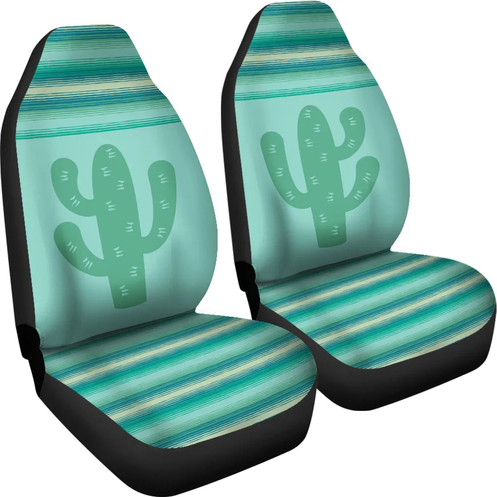 Teal, Blue, Tan, Serape Cactus Design Car Seat Covers Set