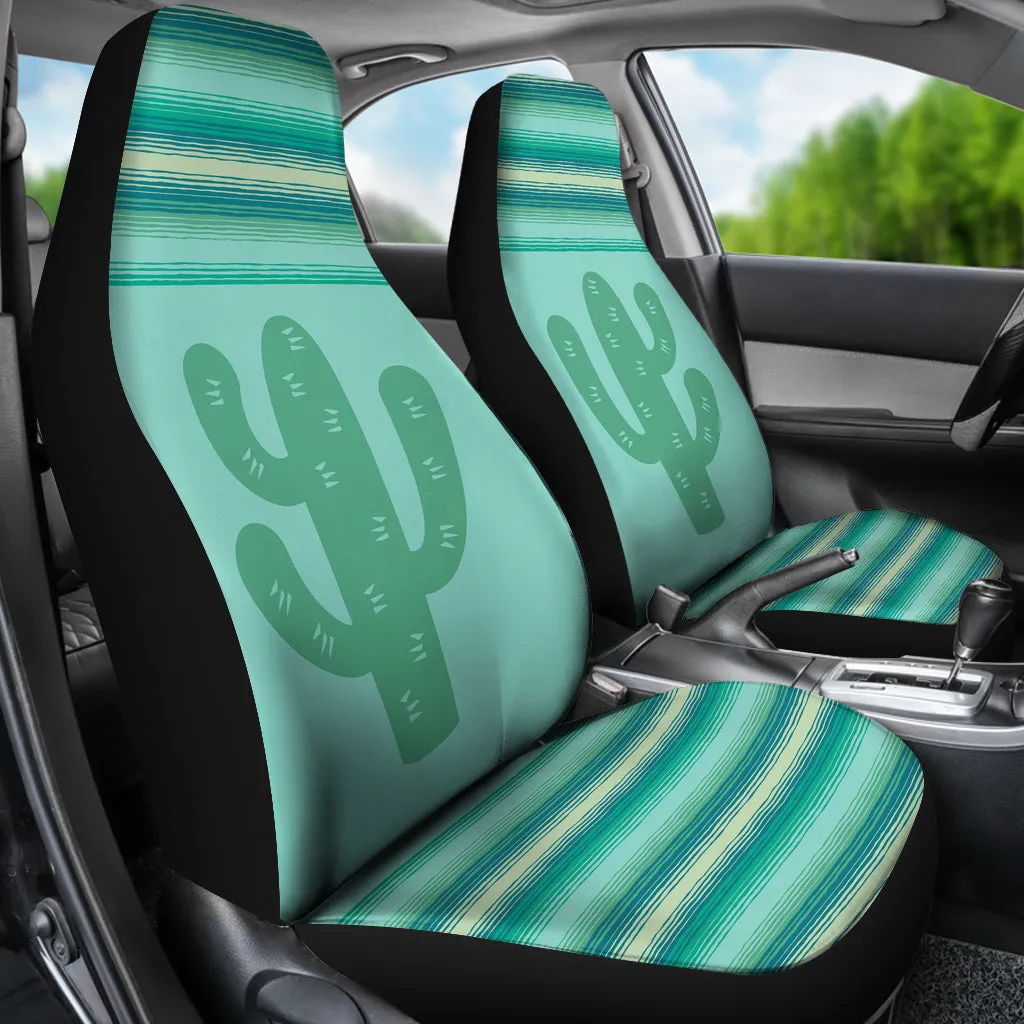 Teal, Blue, Tan, Serape Cactus Design Car Seat Covers Set