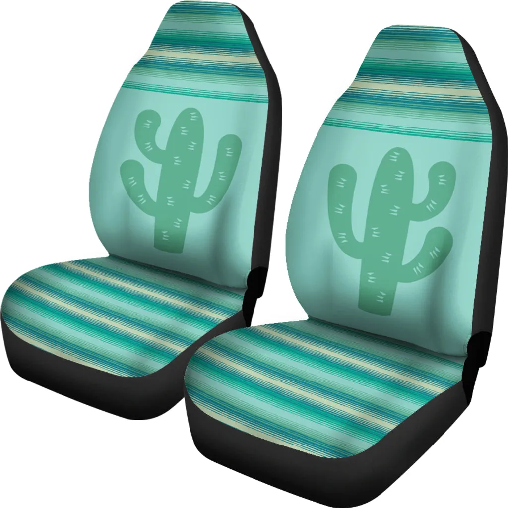 Teal, Blue, Tan, Serape Cactus Design Car Seat Covers Set