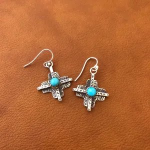 Tesuque Cross Coral or Turquoise Earrings E113A