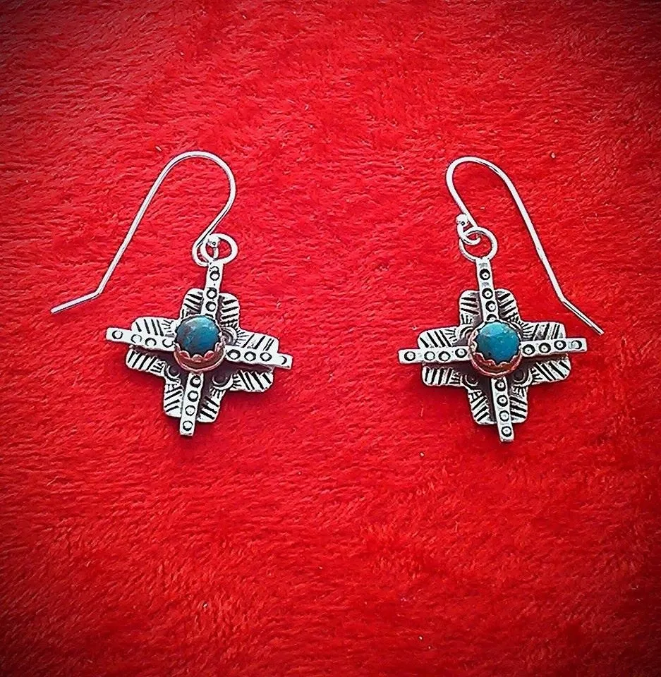 Tesuque Cross Coral or Turquoise Earrings E113A