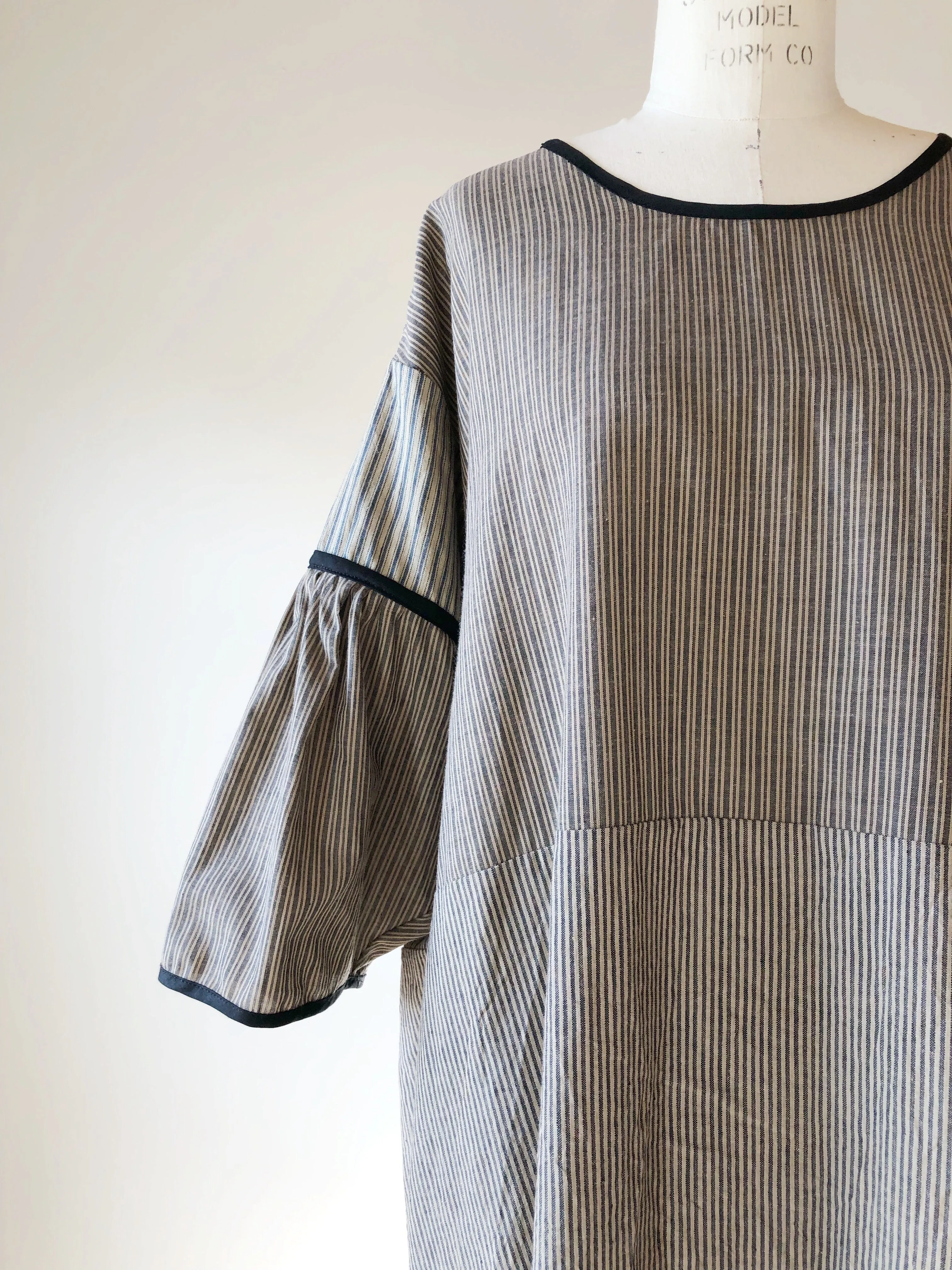 ticking big shirt tunic dress