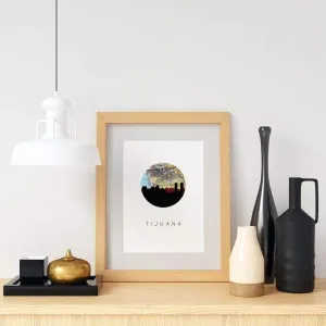 Tijuana, Mexico city skyline with vintage Tijuana map
