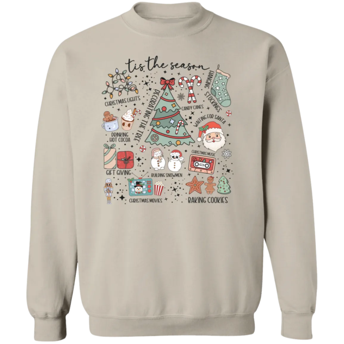 'Tis the Season Retro Christmas Sweatshirt – Gildan Crewneck with Vintage Holiday Icons