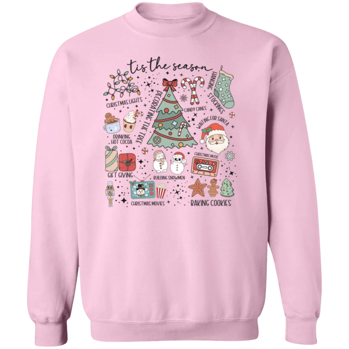 'Tis the Season Retro Christmas Sweatshirt – Gildan Crewneck with Vintage Holiday Icons