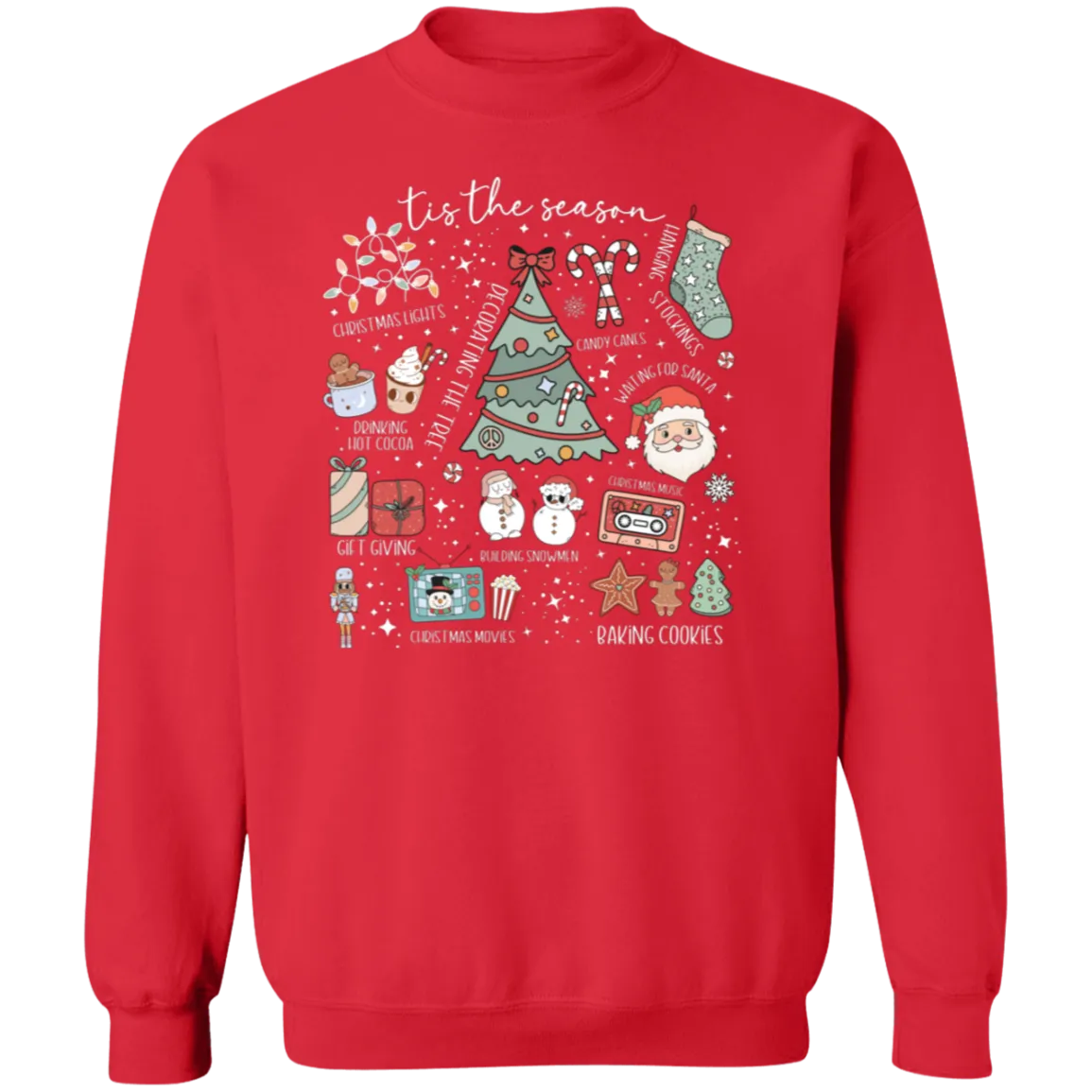 'Tis the Season Retro Christmas Sweatshirt – Gildan Crewneck with Vintage Holiday Icons
