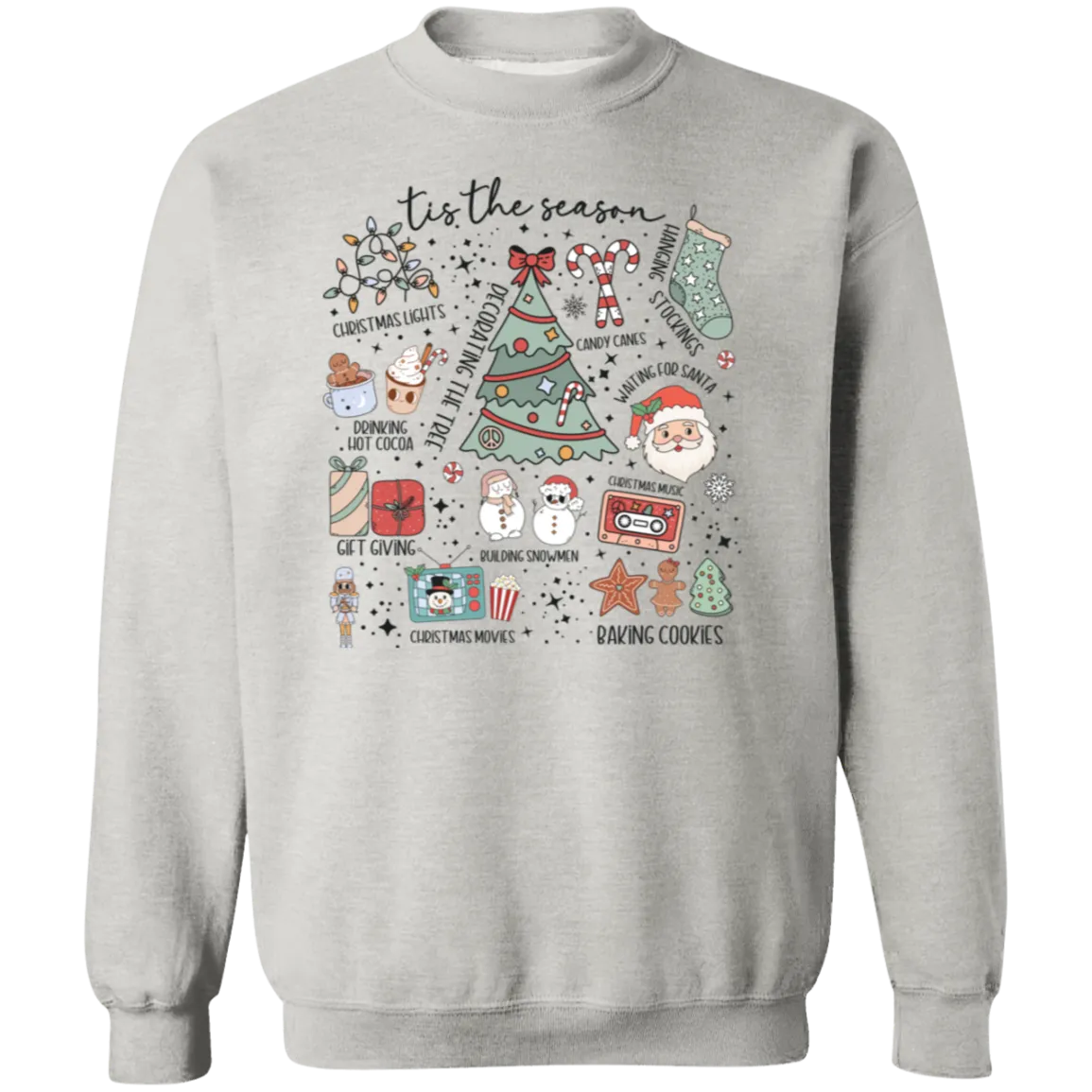 'Tis the Season Retro Christmas Sweatshirt – Gildan Crewneck with Vintage Holiday Icons