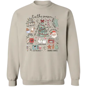 'Tis the Season Retro Christmas Sweatshirt – Gildan Crewneck with Vintage Holiday Icons