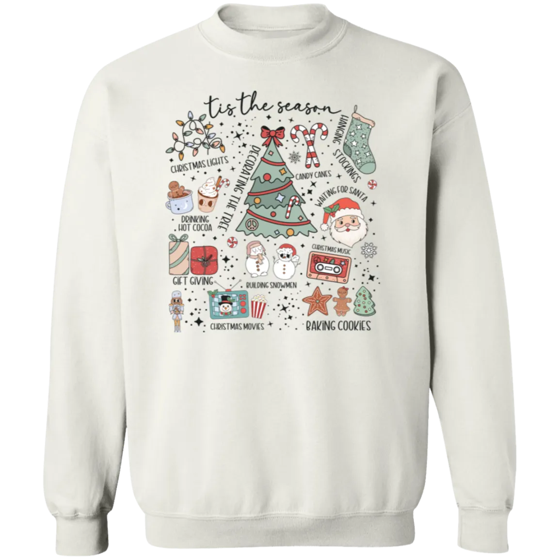 'Tis the Season Retro Christmas Sweatshirt – Gildan Crewneck with Vintage Holiday Icons