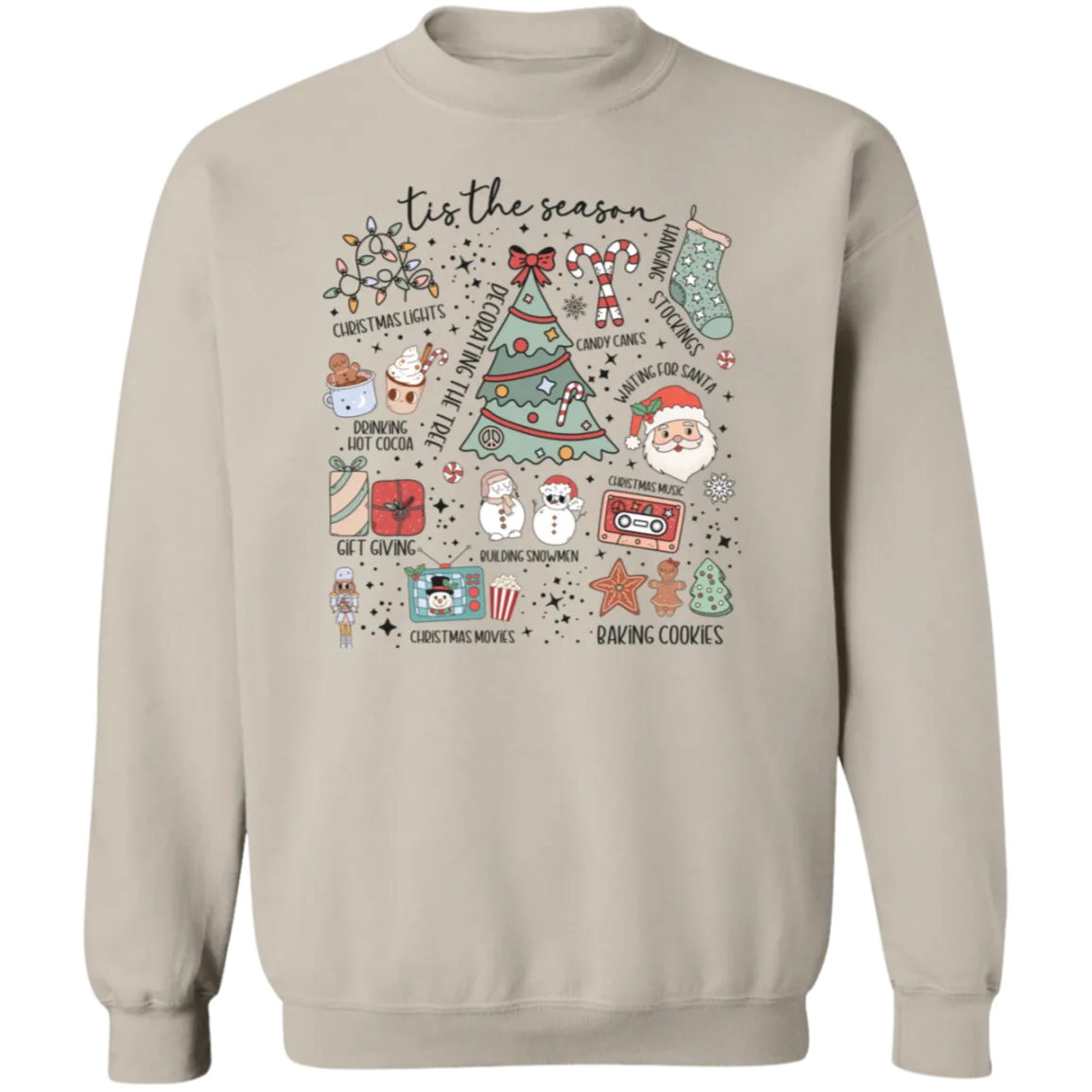 'Tis the Season Retro Christmas Sweatshirt – Gildan Crewneck with Vintage Holiday Icons
