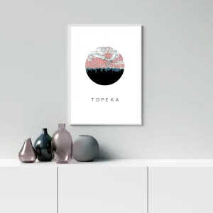 Topeka, Kansas city skyline with vintage Topeka map