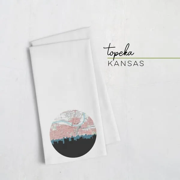 Topeka, Kansas city skyline with vintage Topeka map