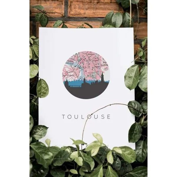 Toulouse city skyline with vintage Toulouse map