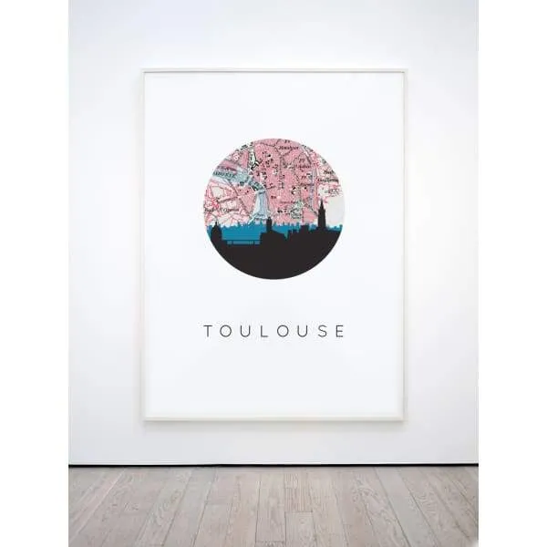 Toulouse city skyline with vintage Toulouse map