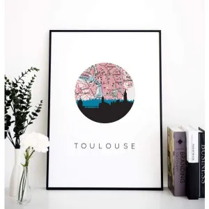 Toulouse city skyline with vintage Toulouse map