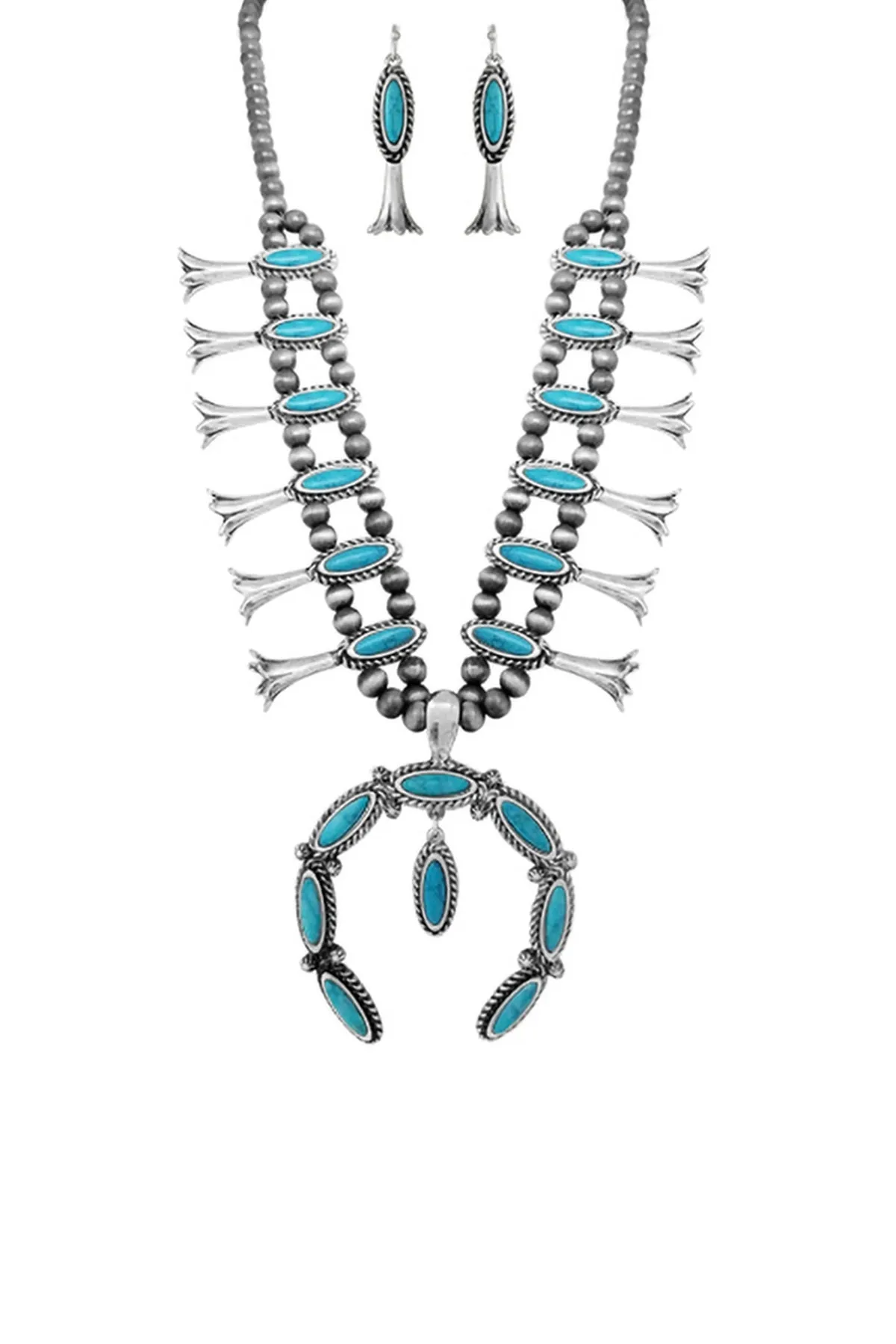 TRIBAL AZTEC WESTERN CONCHO STATEMENT NECKLACE AND EARRING SET-