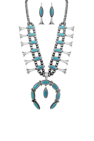 TRIBAL AZTEC WESTERN CONCHO STATEMENT NECKLACE AND EARRING SET-