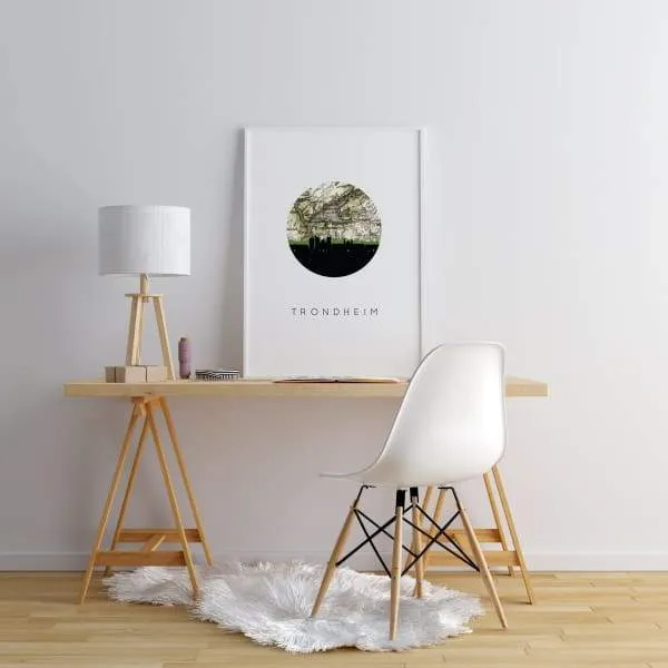 Trondheim city skyline with vintage Trondheim map