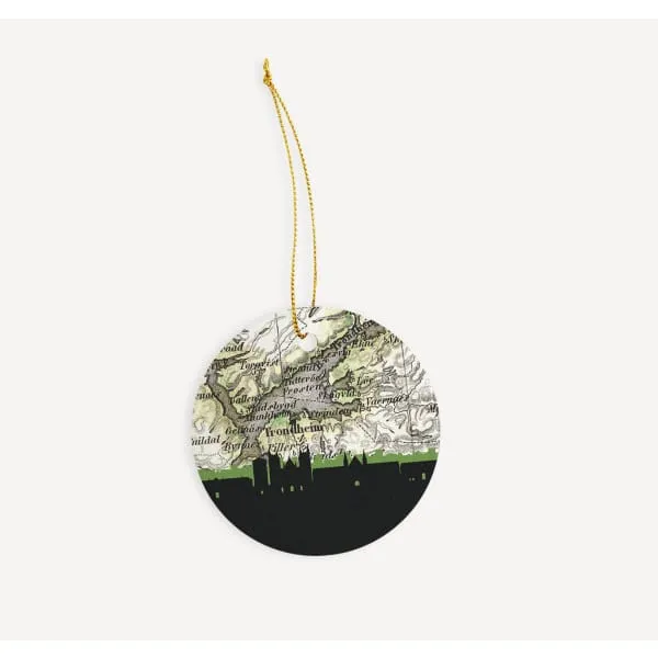 Trondheim city skyline with vintage Trondheim map