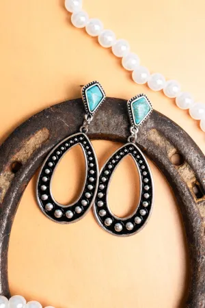 Turquoise Amarillo Teardrop Silvertone Earrings