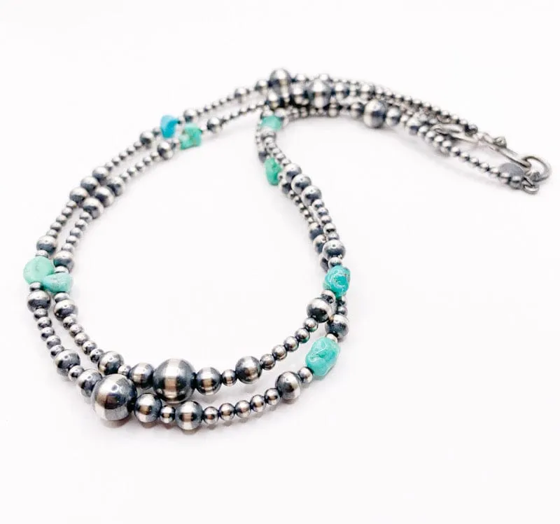 Turquoise & Navajo Pearl Necklace 16"