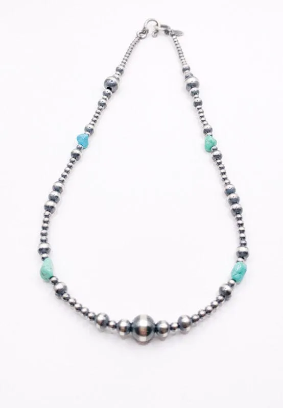 Turquoise & Navajo Pearl Necklace 16"