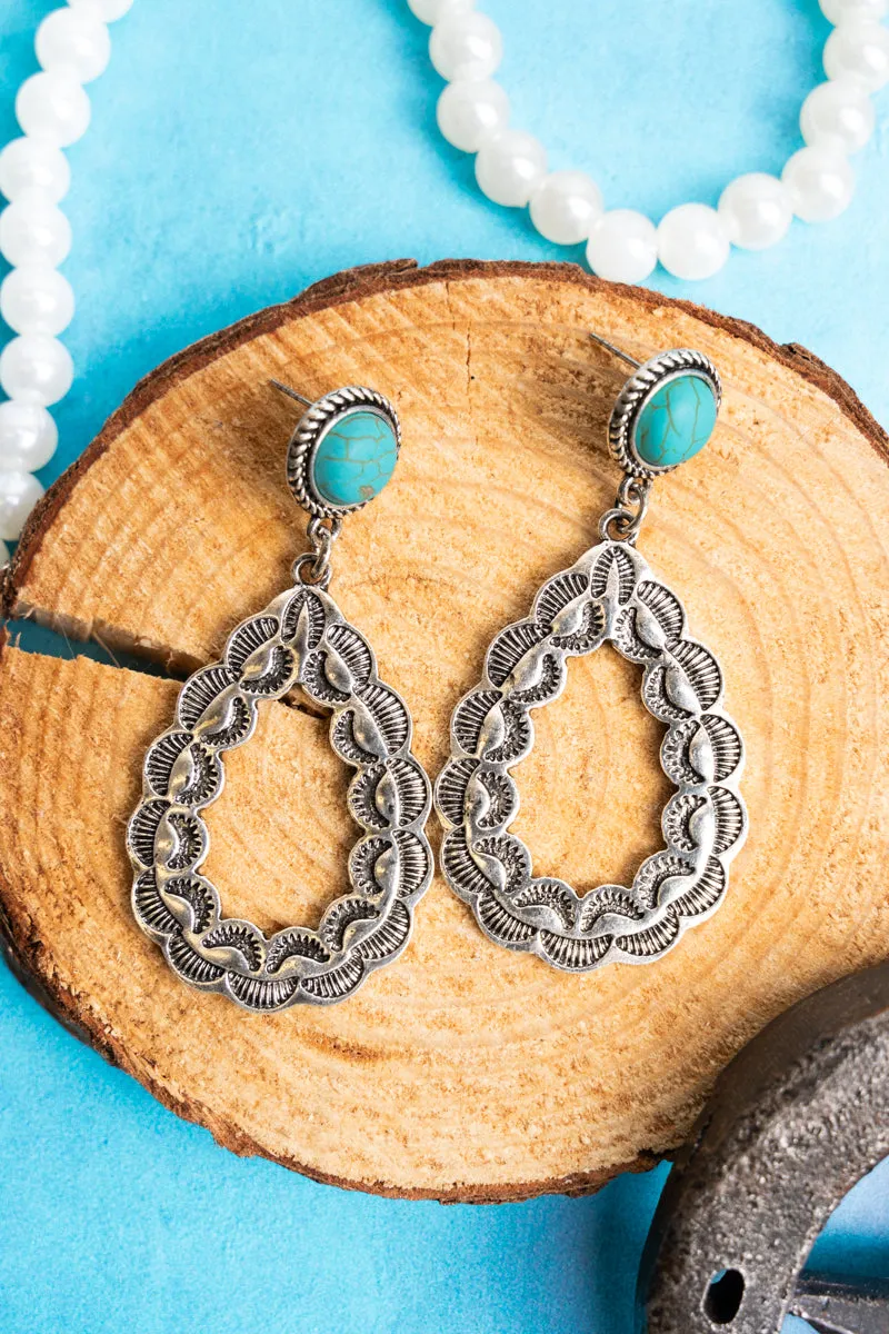 Turquoise Catalina Springs Teardrop Silvertone Earrings