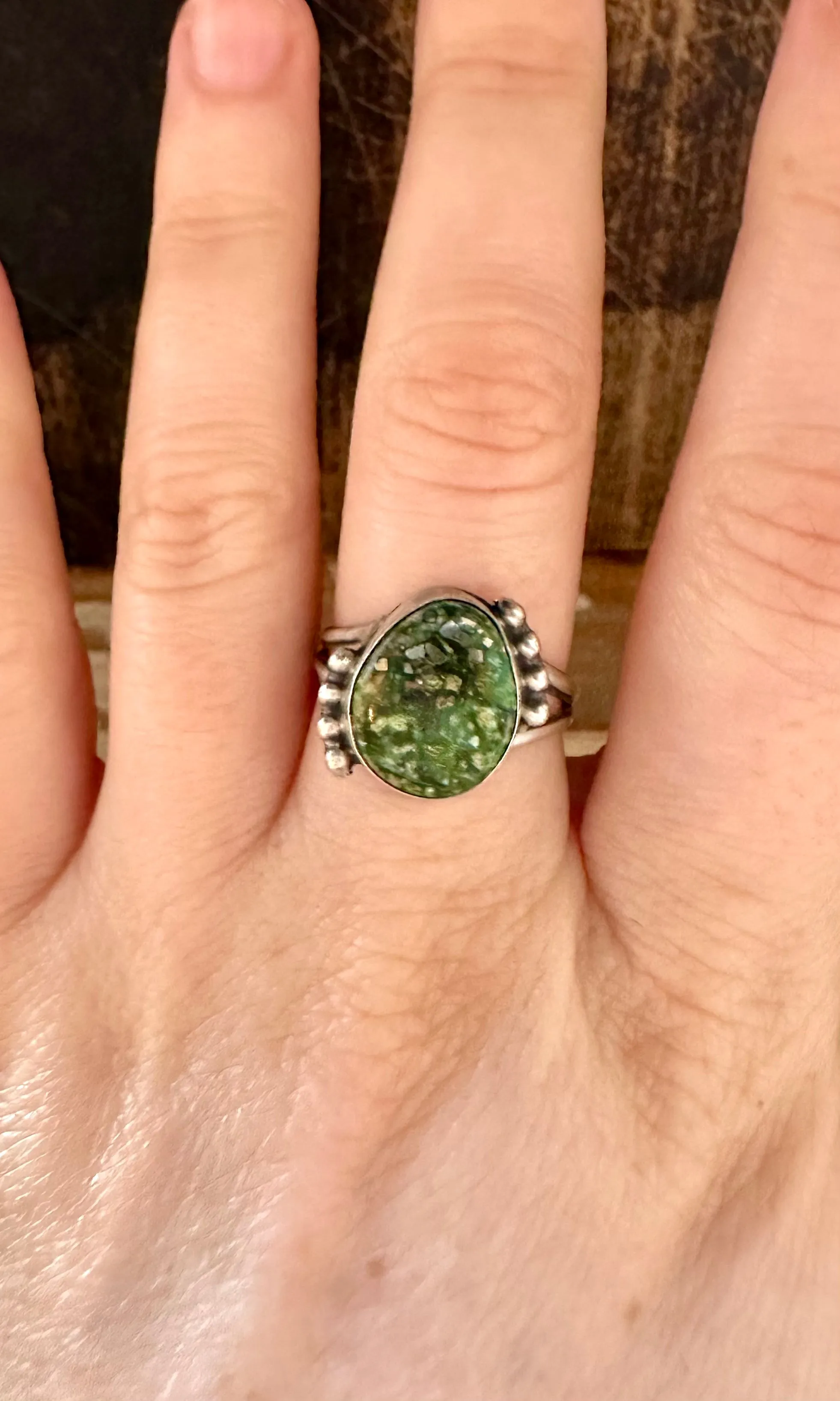 TURQUOISE PEBBLE Sterling Silver and Green Turquoise Ring • Size 7 1/2