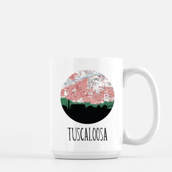 Tuscaloosa, Alabama city skyline with vintage Tuscaloosa map