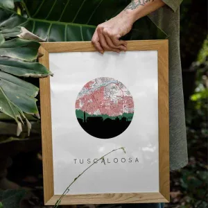 Tuscaloosa, Alabama city skyline with vintage Tuscaloosa map