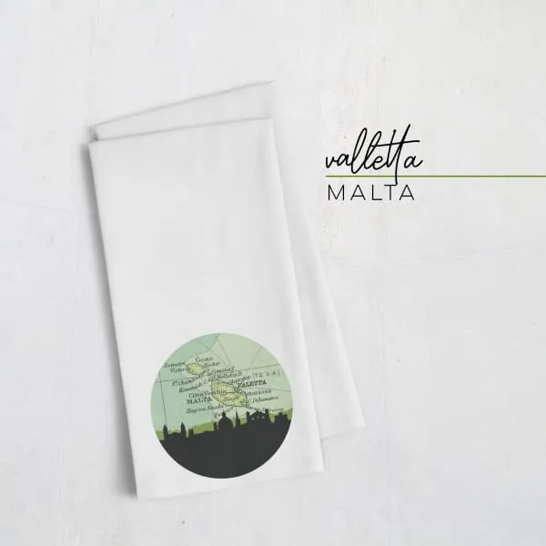 Valletta, Malta city skyline with vintage Valletta map