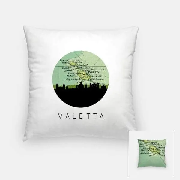 Valletta, Malta city skyline with vintage Valletta map
