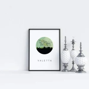 Valletta, Malta city skyline with vintage Valletta map