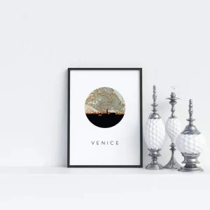 Venice city skyline with vintage Venice map