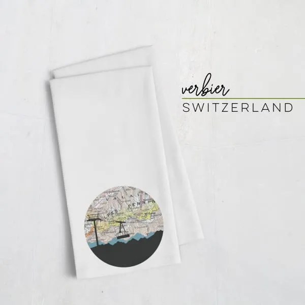 Verbier city skyline with vintage Verbier map