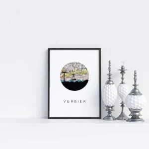 Verbier city skyline with vintage Verbier map
