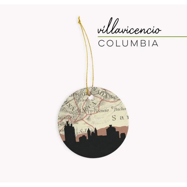 Villavicencio, Colombia city skyline with vintage Villavicencio map