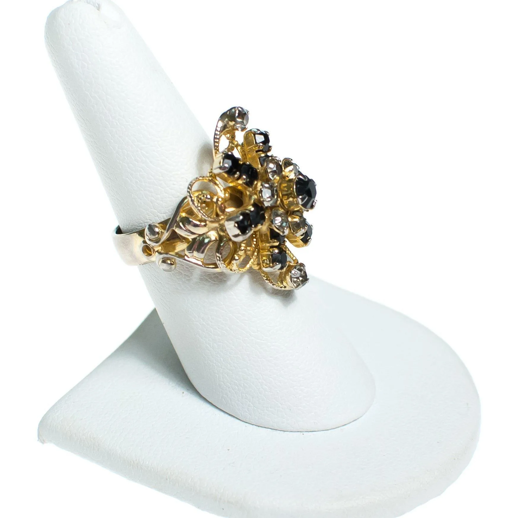 Vintage 1950s Jet and Smoke Diamante Rhinestone Cocktail Statement Ring