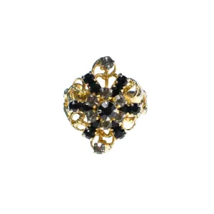 Vintage 1950s Jet and Smoke Diamante Rhinestone Cocktail Statement Ring
