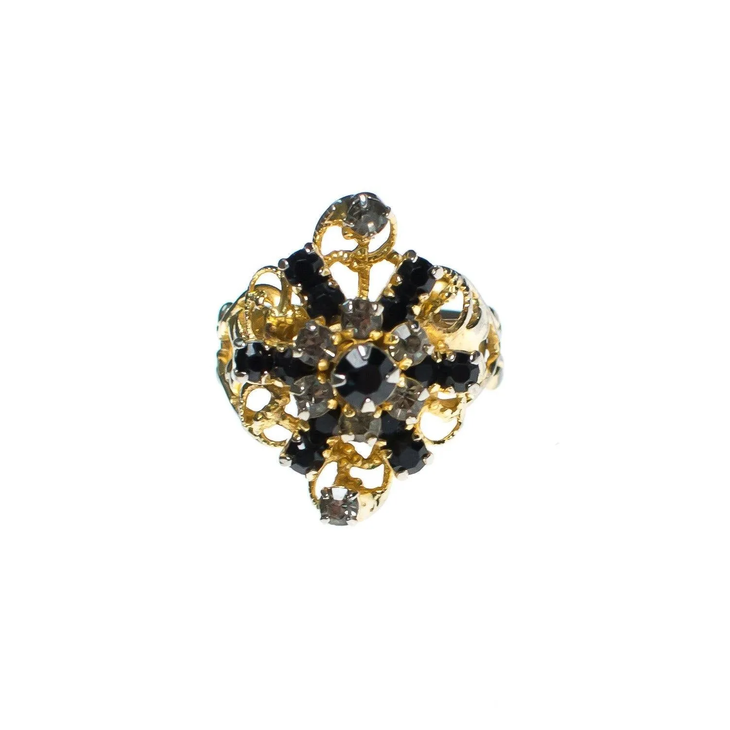 Vintage 1950s Jet and Smoke Diamante Rhinestone Cocktail Statement Ring