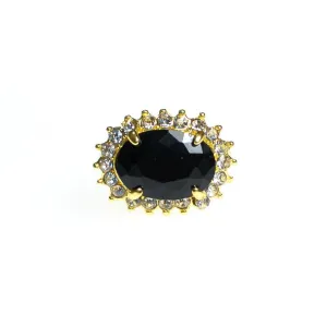Vintage 1980s Jet Crystal and CZ Cocktail Statement Ring Halo Style Setting