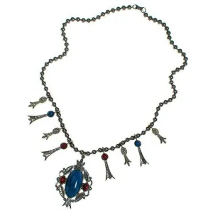Vintage ART Mode Turquoise and Coral Squash Blossom Necklace