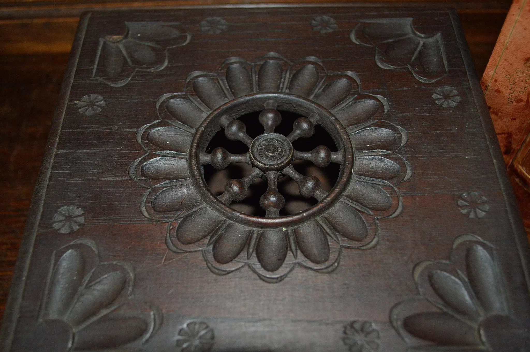 Vintage French Carved Wood Breton Jewelry Storage Box