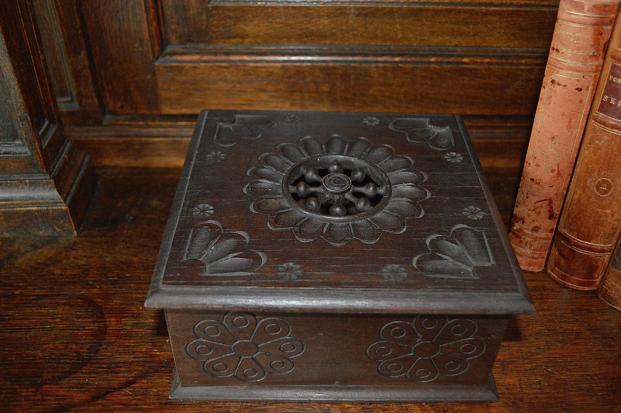 Vintage French Carved Wood Breton Jewelry Storage Box