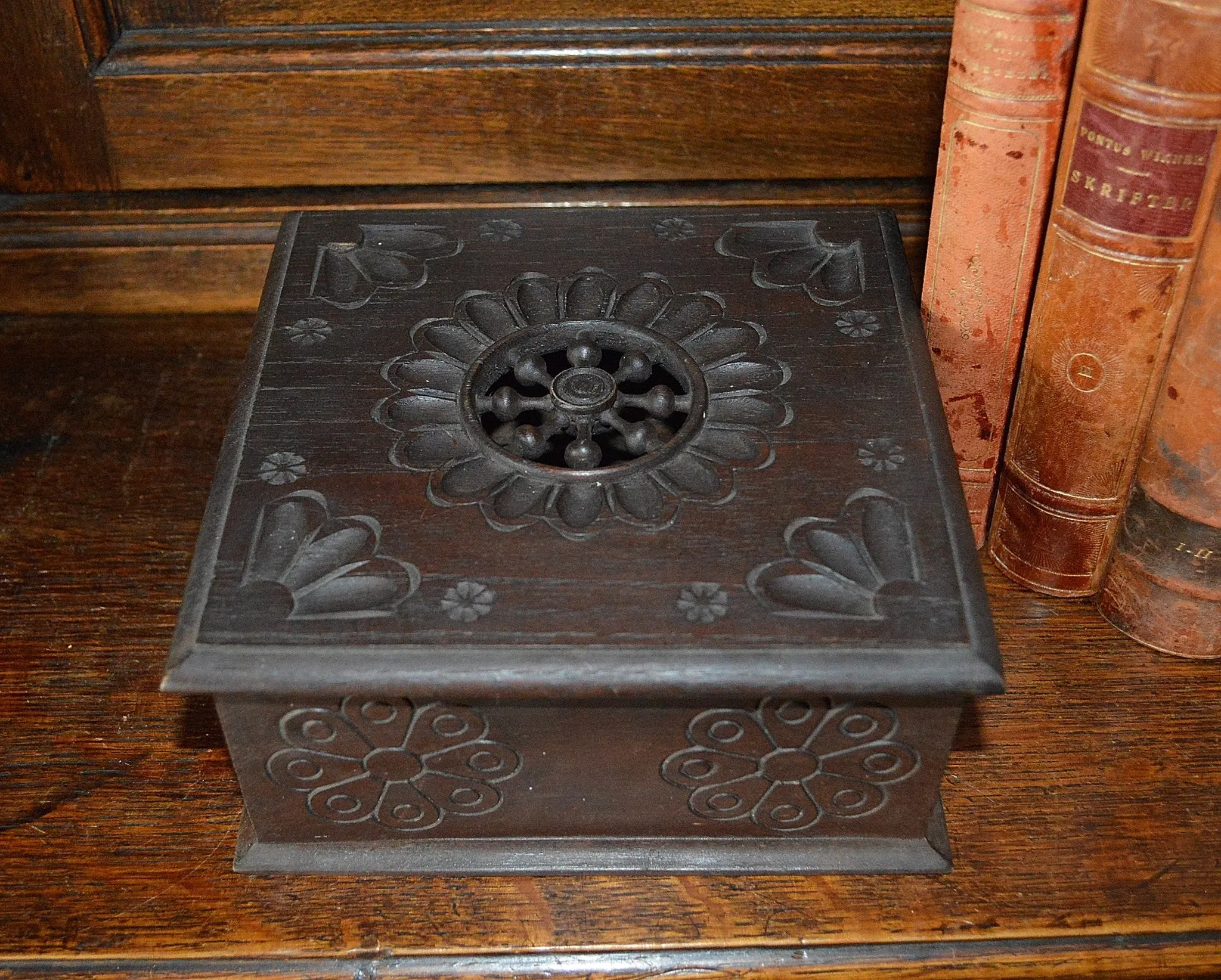Vintage French Carved Wood Breton Jewelry Storage Box