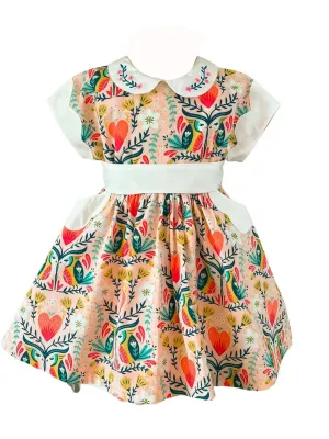 Vintage Heart & Owl Polk Street Dress w/ Hairbow